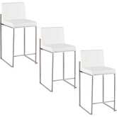 Fuji 26" High Back Counter Stool in Stainless Steel & White Leatherette (Set of 3)